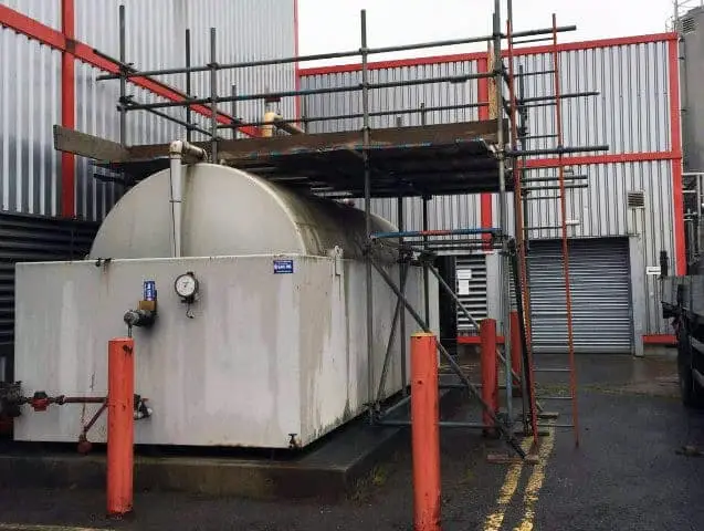 A typical scaffold platform to allow safe entry to an above ground tank.